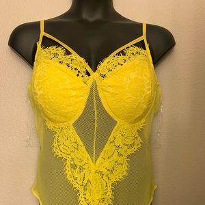 Fashion Nova: Yellow Mesh Lace Bodysuit